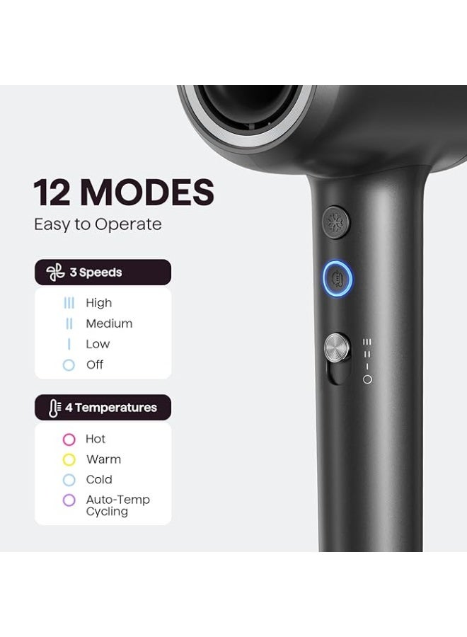 wavytalk Hair Dryer, Wavytalk Turblow Pro Fast Drying Blow Dryer with Diffuser, High Speed Hair Dryer with 110,000 RPM, Pro Negative Ions for Reduces Damage, Frizz Smoothing, 3 Speeds & 3 Temps, Matte Grey - Image 2